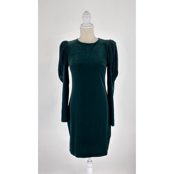 Express Long Puff Sleeve Velvet Mini Dress Green Womens Size Small - Picture 1 of 8